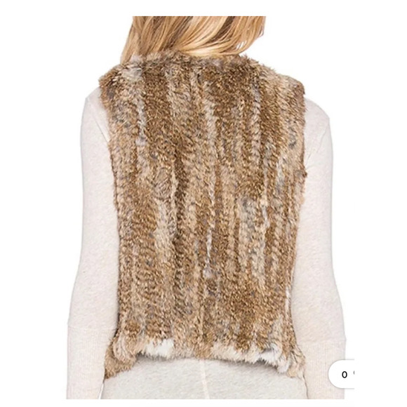 525 America Soft Luxe Genuine Rabbit Fur Sleeveless Open Vest Brown Cream Medium - Picture 4 of 16